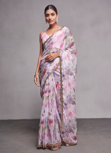 Multi Colour Organza Printed Trendy Saree for Casual