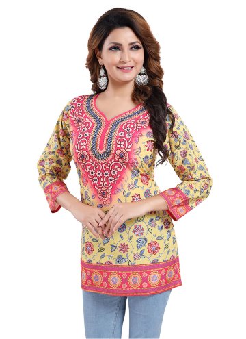 Multi Colour Party Wear Kurti in Faux Crepe with P