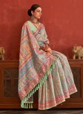 Multi Colour Pashnima Silk Woven Contemporary Saree for Engagement - 1