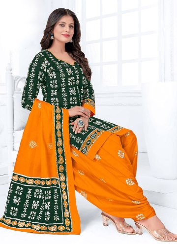 Multi Colour Patiala Suit in Cotton  with Printed