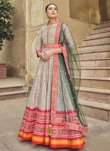 Multi Colour Readymade Designer Gown in Silk with 