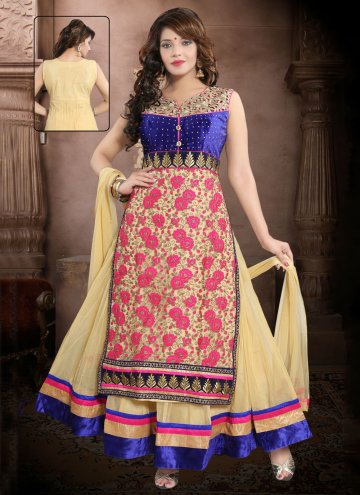 Multi Colour Salwar Suit in Net with Embroidered