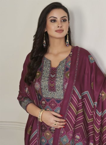 Multi Colour Salwar Suit in Pashmina with Digital Print
