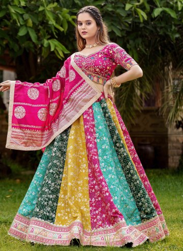 Multi Colour Satin Embroidered Readymade Lehenga Choli for Ceremonial