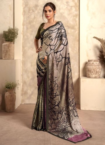 Multi Colour Satin Silk Print Trendy Saree for Casual