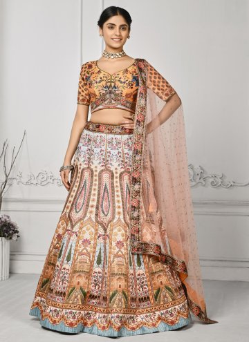 Multi Colour Satin Silk Swarovski Designer Lehenga Choli for Engagement