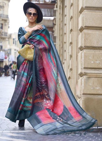 Multi Colour Silk Digital Print Trendy Saree