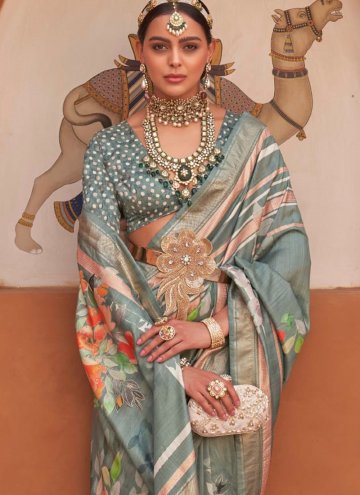 Multi Colour Silk Digital Print Trendy Saree for Ceremonial