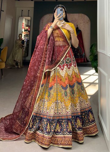 Multi Colour Silk Lace A Line Lehenga Choli for Ceremonial
