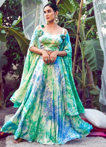 Multi Colour Silk Print Readymade Lehenga Choli for Ceremonial