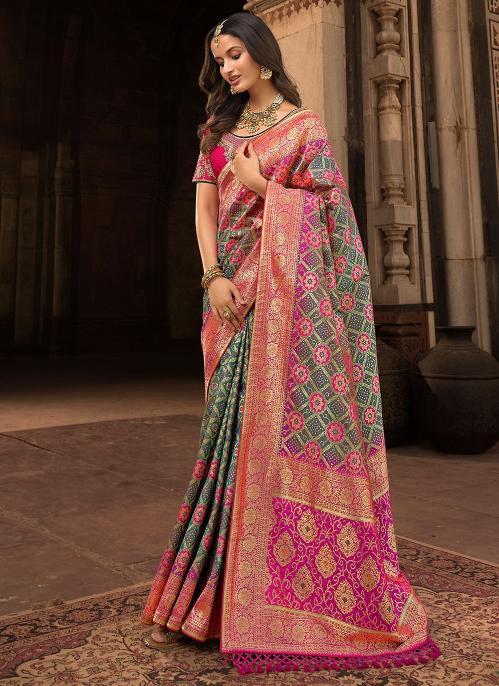 Multi Colour Silk Woven Traditional Saree for Wedding