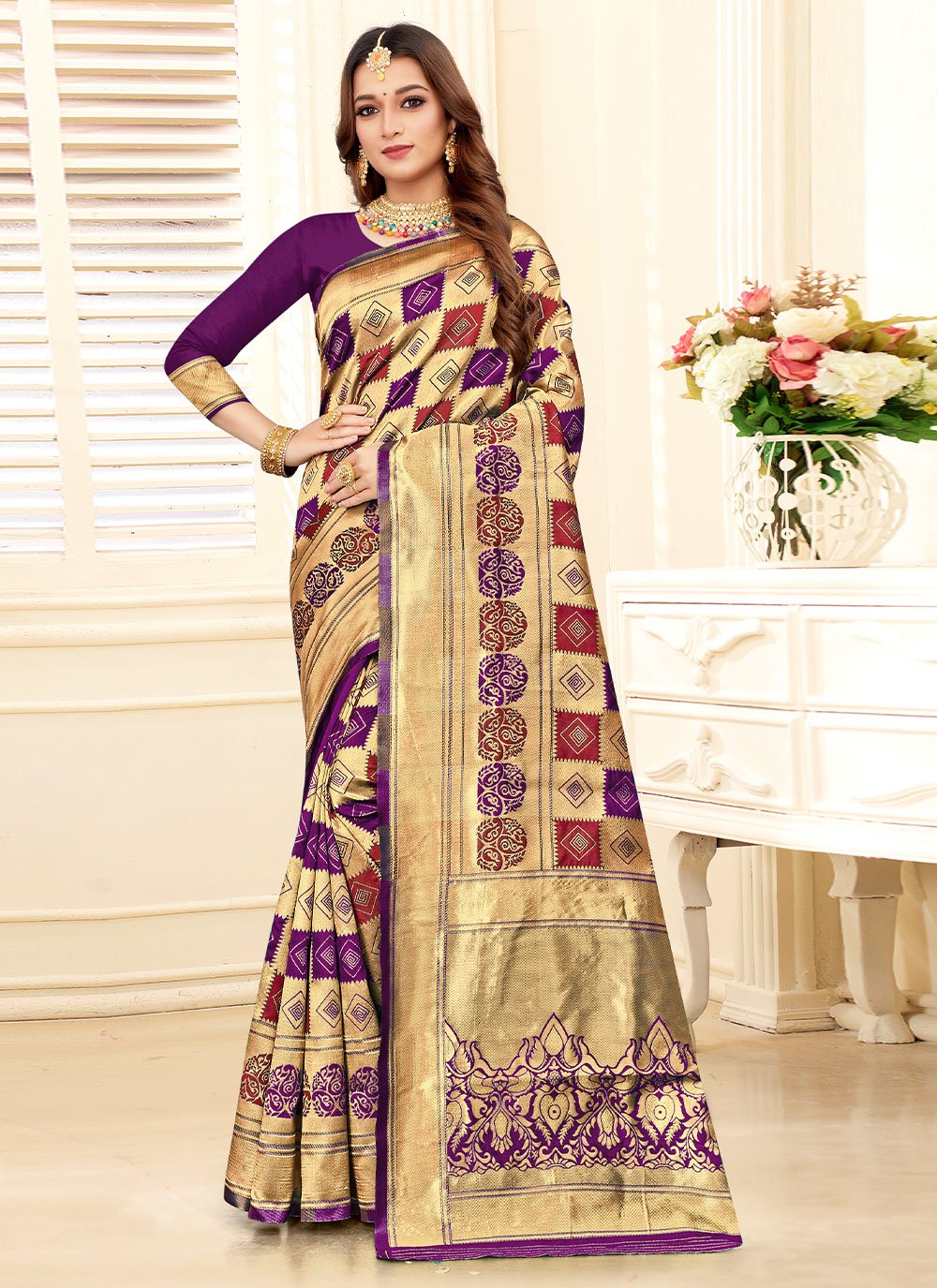 Multi Colour Silk Zari Work Designer Saree for Casual