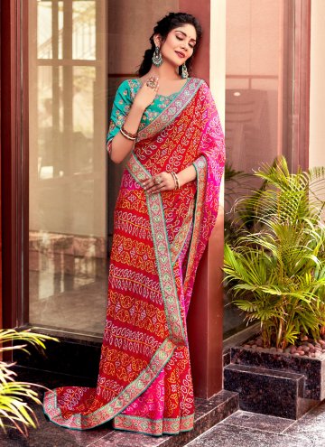 Multi Colour Trendy Saree in Chiffon with Bandhej 