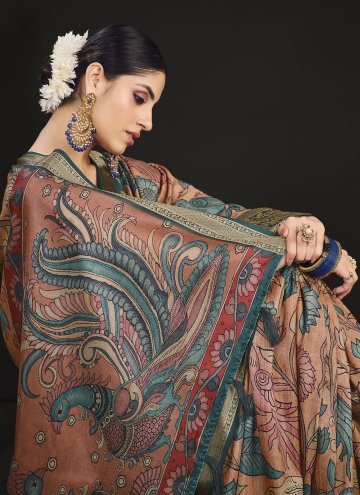 Multi Colour Tussar Silk Digital Print Designer Saree for Ceremonial