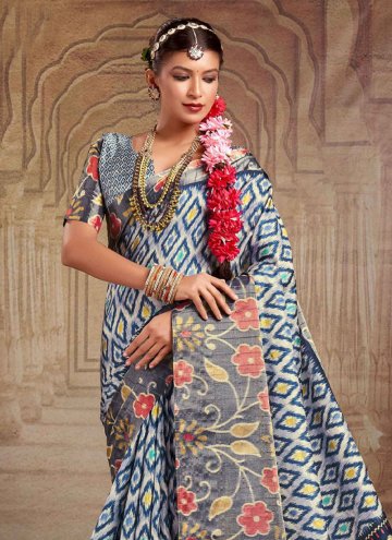 Multi Colour Tussar Silk Print Designer Saree