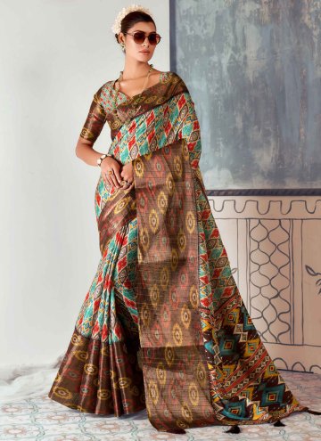 Multi Colour Tussar Silk Printed Trendy Saree for 