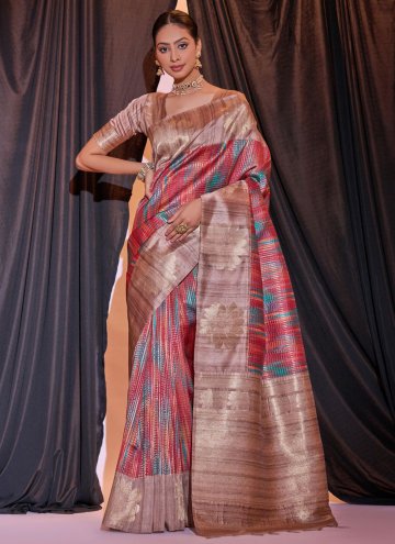 Multi Colour Tussar Silk Woven Trendy Saree for Ceremonial
