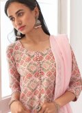 Muslin Palazzo Suit in Pink Enhanced with Floral Print - 3