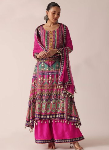 Muslin Salwar Suit in Multi Colour Enhanced with Embroidered