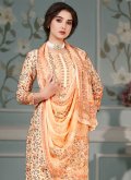 Muslin Salwar Suit in Orange Enhanced with Floral Print - 1