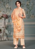 Muslin Salwar Suit in Orange Enhanced with Floral Print - 2