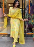 Muslin Salwar Suit in Yellow Enhanced with Embroidered - 2
