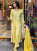 Muslin Salwar Suit in Yellow Enhanced with Embroidered - 3