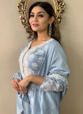 Muslin Trendy Salwar Kameez in Blue Enhanced with Embroidered - 1