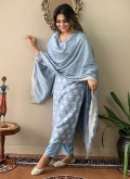 Muslin Trendy Salwar Kameez in Blue Enhanced with Embroidered - 3