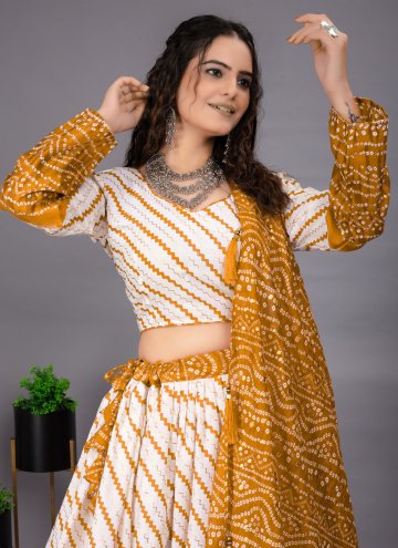 Mustard A Line Lehenga Choli in Cotton  with Foil Print