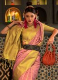 Mustard and Pink Contemporary Saree in Handloom Silk with Woven - 1