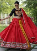 Mustard and Red Lehenga Choli in Rayon with Embroidered - 2