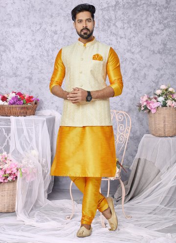 Mustard and Yellow Banarasi Fancy work Kurta Payja