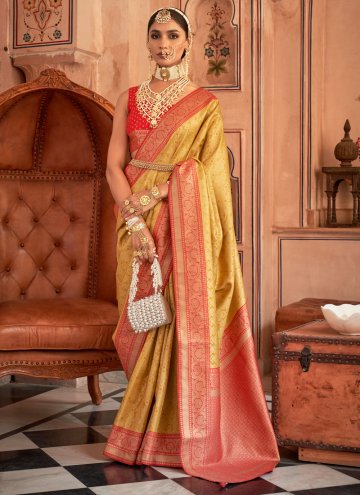 Mustard Banarasi Woven Contemporary Saree