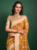 Mustard Banarasi Woven Designer Saree for Festival - 2