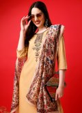 Mustard Blended Cotton Embroidered Salwar Suit for Casual - 1
