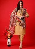 Mustard Blended Cotton Embroidered Salwar Suit for Casual - 2