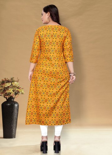 Mustard Casual Kurti in Cotton  with Foil Print
