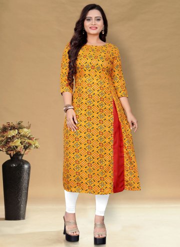 Mustard Casual Kurti in Cotton  with Foil Print