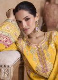 Mustard Chinon Border Salwar Suit for Engagement - 1