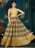 Mustard Chinon Digital Print Gown for Ceremonial - 2