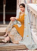 Mustard Chinon Embroidered Salwar Suit - 1