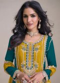 Mustard Chinon Embroidered Trendy Salwar Kameez for Engagement - 1