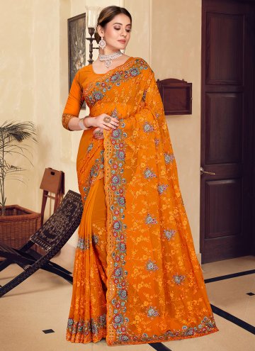 Mustard Classic Designer Saree in Georgette with Embroidered