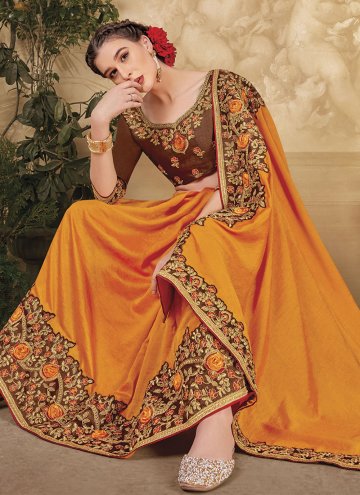 Mustard Classic Designer Saree in Vichitra Silk with Embroidered