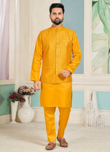 Mustard color Banglori Silk Kurta Payjama With Jac