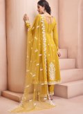 Mustard color Chanderi Pant Style Suit with Embroidered - 1