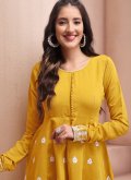 Mustard color Chanderi Pant Style Suit with Embroidered - 3