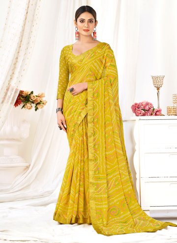 Mustard color Chiffon Contemporary Saree with Woven