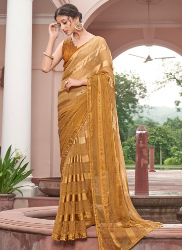 Mustard color Chiffon Trendy Saree with Sequins Work